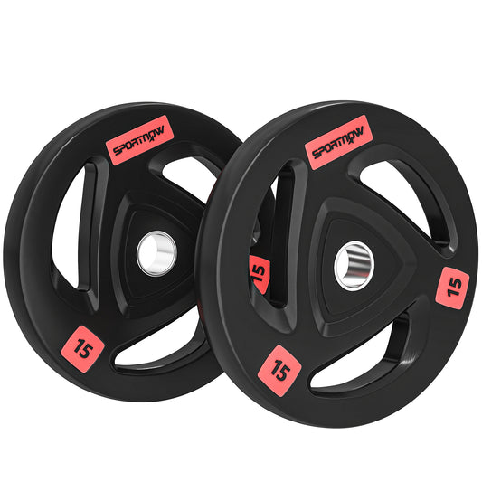 Two 10Kg Olympic Weight Plates, Tri-Grip Barbell Weights Set, with 5Cm Holes