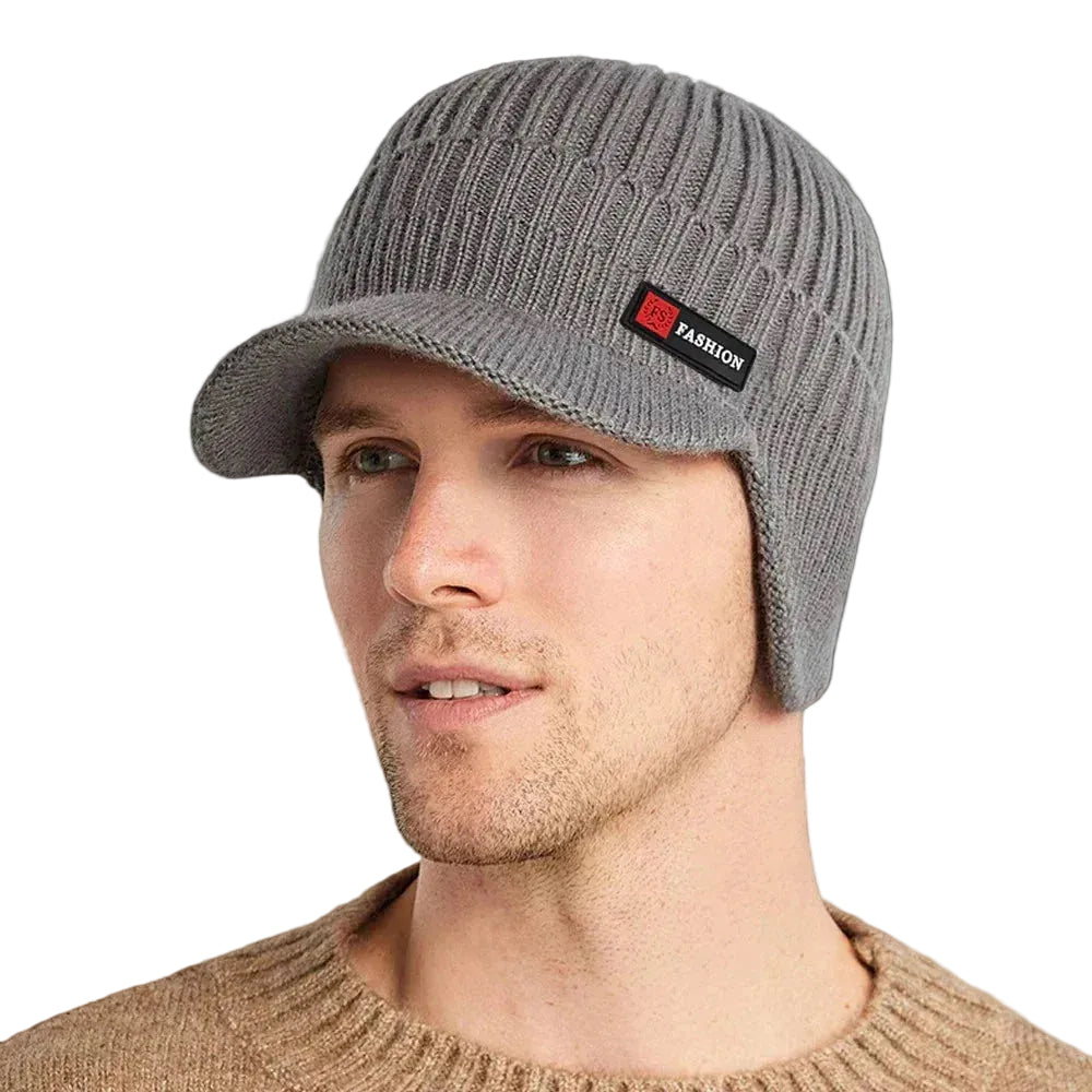 New Winter Men'S Hat – Outdoor Ear Protection Warm Knitted Cap with Windproof Visor, Thick Bicycle Scarf Cap for Men