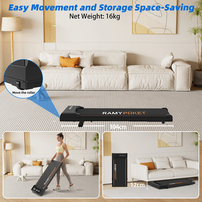 RAMYPOKET Under-Desk Walking Pad with 9% Incline & App Control | 1–8 km/h