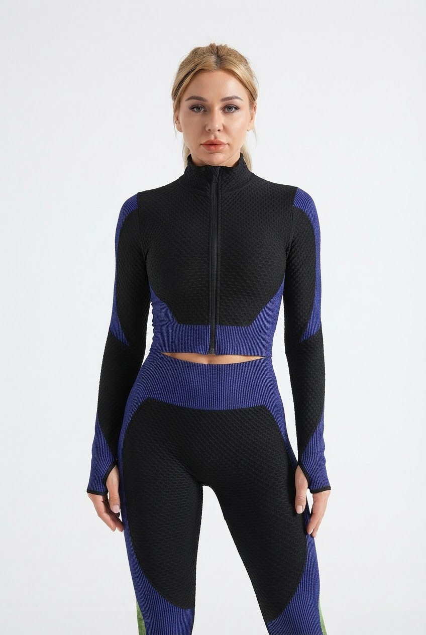 Women's 3-Piece Gym & Yoga Set – High-Waisted Leggings, Sports Bra & Zip Top