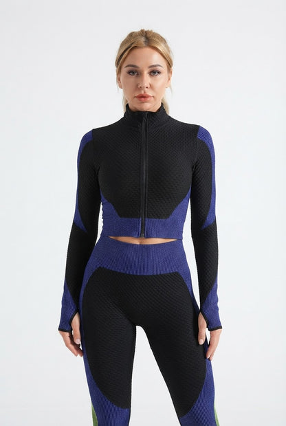 Women's 3-Piece Gym & Yoga Set – High-Waisted Leggings, Sports Bra & Zip Top