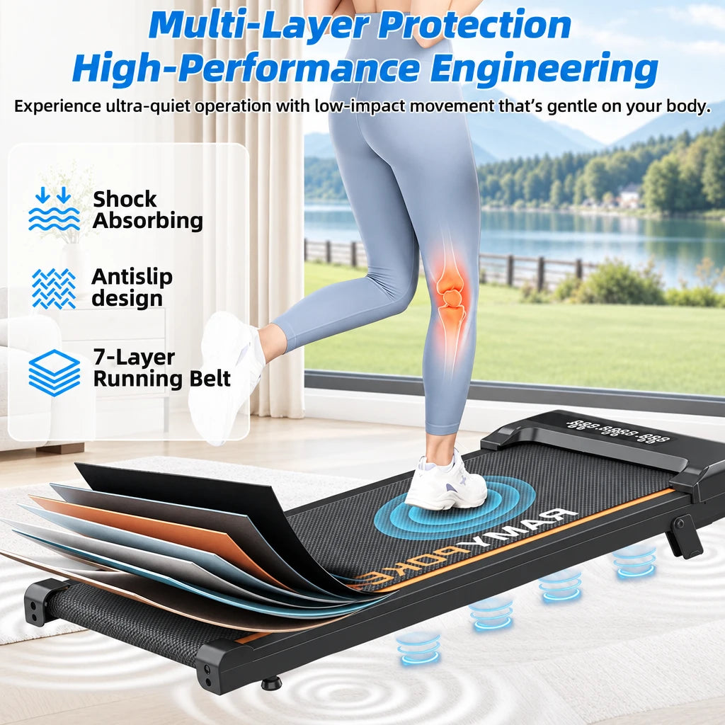RAMYPOKET Under-Desk Walking Pad with 9% Incline & App Control | 1–8 km/h