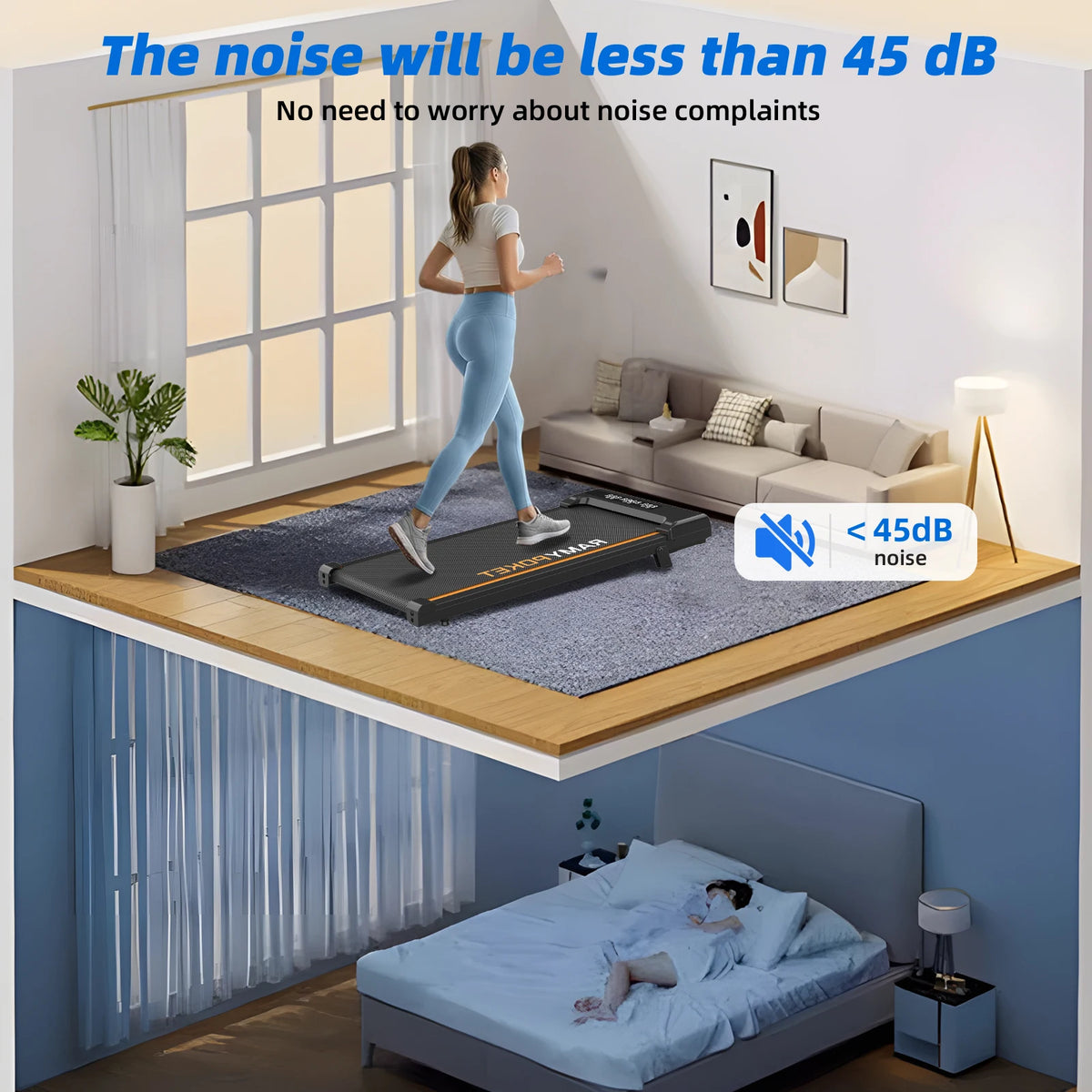 RAMYPOKET Under-Desk Walking Pad with 9% Incline & App Control | 1–8 km/h