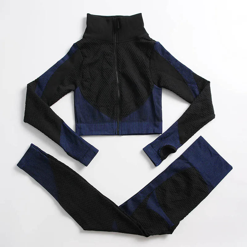 Women's 3-Piece Gym & Yoga Set – High-Waisted Leggings, Sports Bra & Zip Top