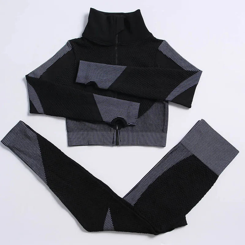 Women's 3-Piece Gym & Yoga Set – High-Waisted Leggings, Sports Bra & Zip Top