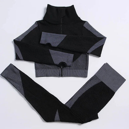Women's 3-Piece Gym & Yoga Set – High-Waisted Leggings, Sports Bra & Zip Top