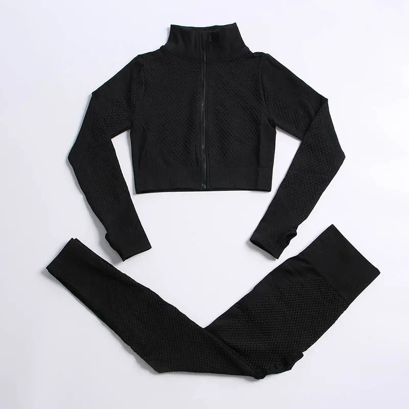 Women's 3-Piece Gym & Yoga Set – High-Waisted Leggings, Sports Bra & Zip Top