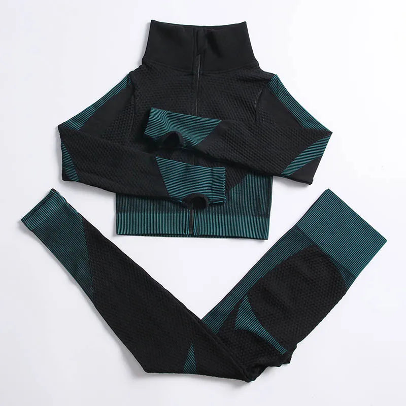 Women's 3-Piece Gym & Yoga Set – High-Waisted Leggings, Sports Bra & Zip Top
