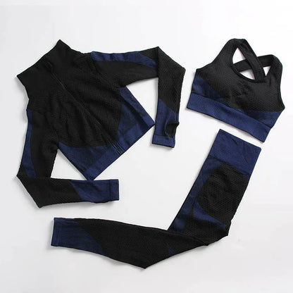 Women's 3-Piece Gym & Yoga Set – High-Waisted Leggings, Sports Bra & Zip Top