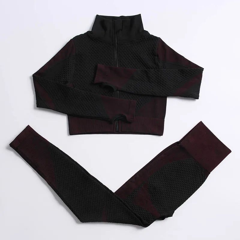 Women's 3-Piece Gym & Yoga Set – High-Waisted Leggings, Sports Bra & Zip Top