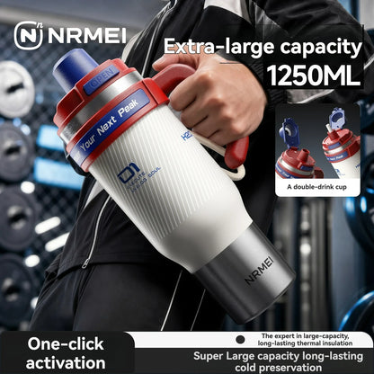 1.25L Insulated Stainless Steel Tumbler with Straw & Handle