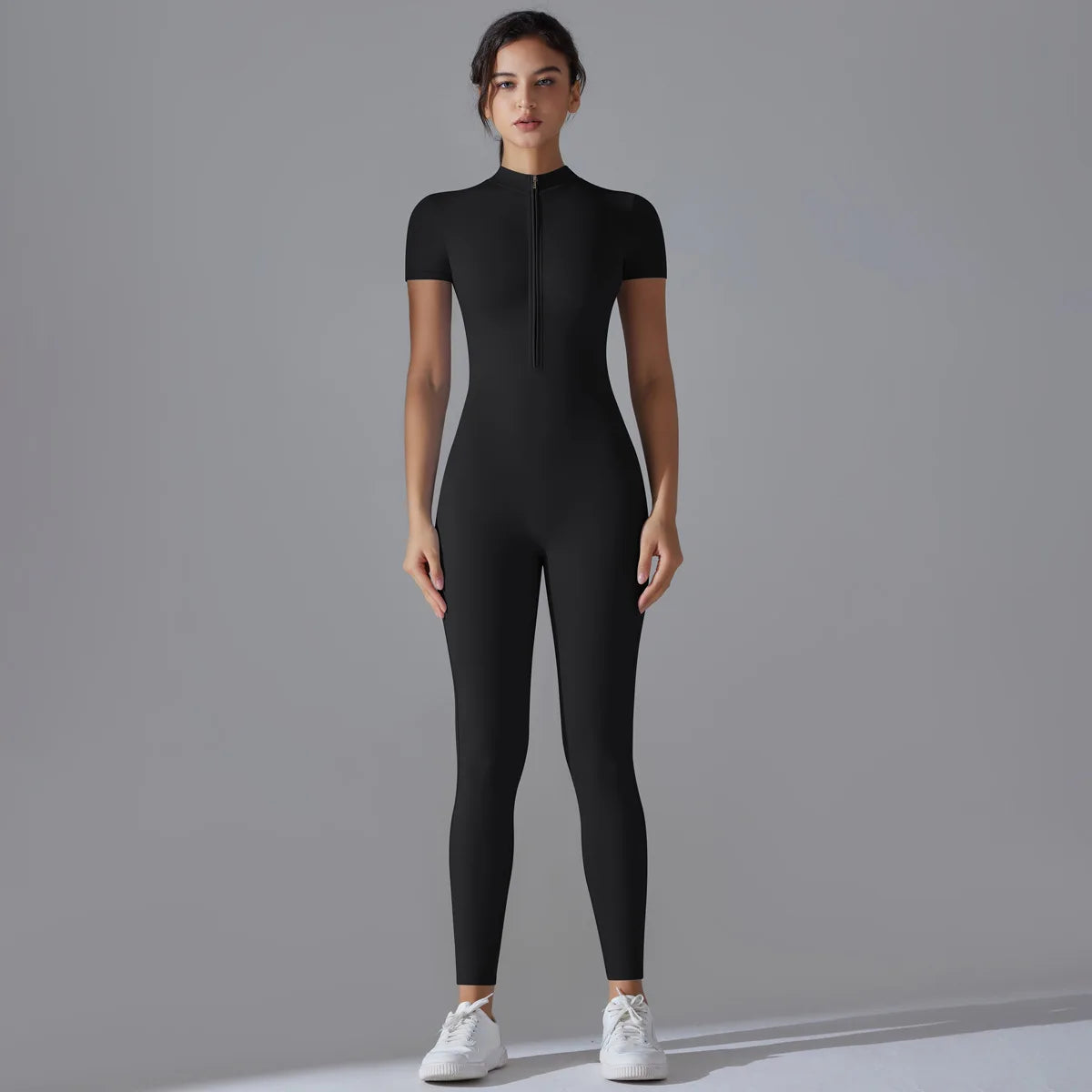 Women’s Zip-Up Fitness Jumpsuit – Sculpting Yoga & Gym Bodysuit