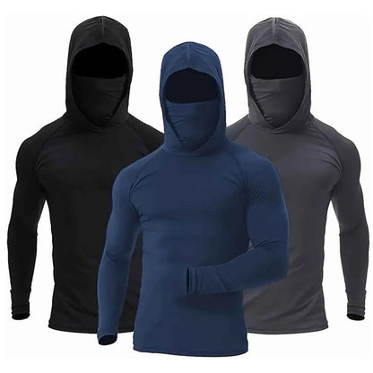 Men's UPF 50+ Sun Protection Hoodie with Built-In Face Mask – Long Sleeve Fishing & Outdoor Top