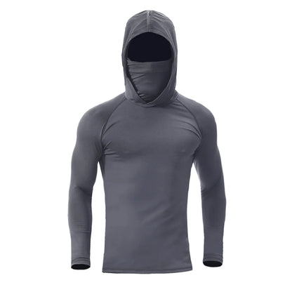 Men's UPF 50+ Sun Protection Hoodie with Built-In Face Mask – Long Sleeve Fishing & Outdoor Top
