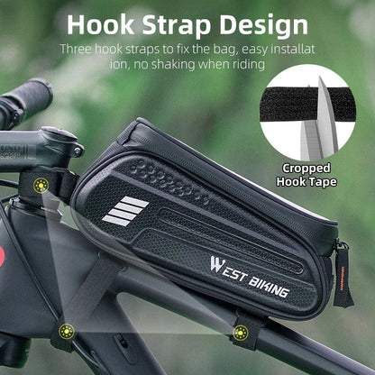WEST BIKING Waterproof Bike Frame Bag with Phone Holder, Fits Phones up to 7 Inches