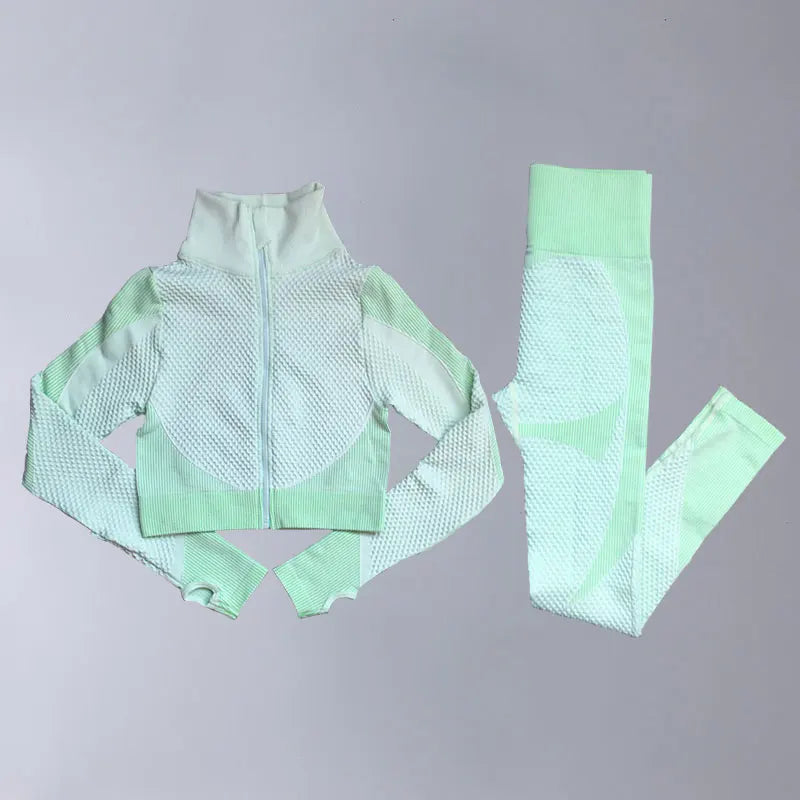 Women's 3-Piece Gym & Yoga Set – High-Waisted Leggings, Sports Bra & Zip Top