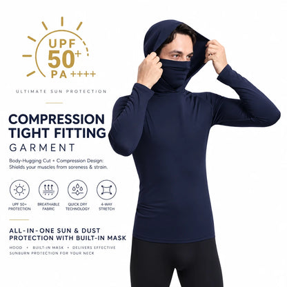 Men's UPF 50+ Sun Protection Hoodie with Built-In Face Mask – Long Sleeve Fishing & Outdoor Top