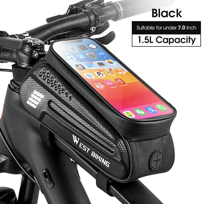 WEST BIKING Waterproof Bike Frame Bag with Phone Holder, Fits Phones up to 7 Inches
