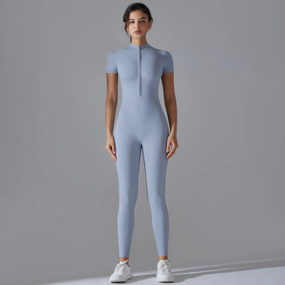 Women’s Zip-Up Fitness Jumpsuit – Sculpting Yoga & Gym Bodysuit