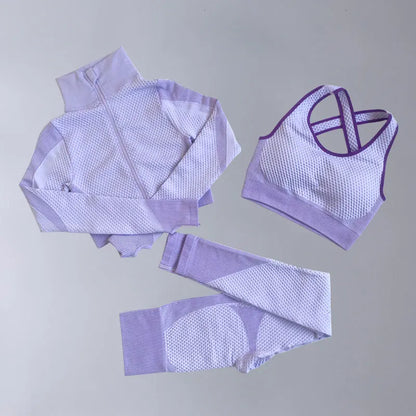Women's 3-Piece Gym & Yoga Set – High-Waisted Leggings, Sports Bra & Zip Top