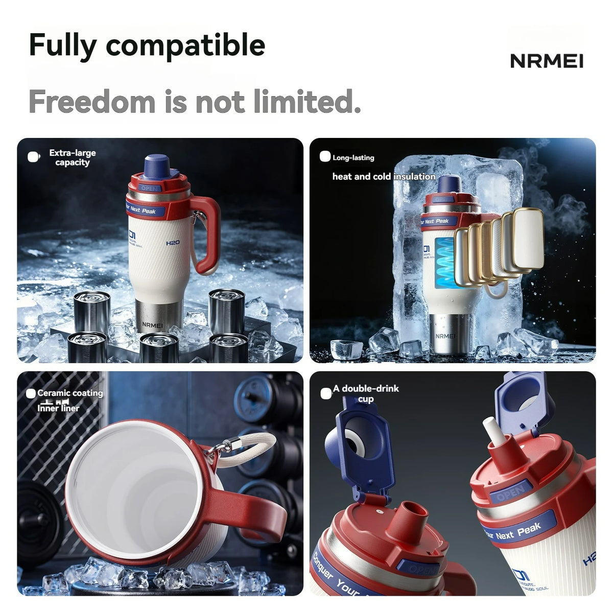 1.25L Insulated Stainless Steel Tumbler with Straw & Handle