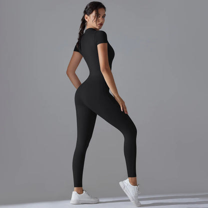 Women’s Zip-Up Fitness Jumpsuit – Sculpting Yoga & Gym Bodysuit
