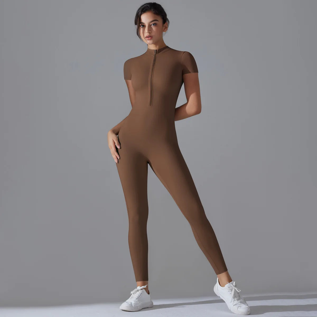 Women’s Zip-Up Fitness Jumpsuit – Sculpting Yoga & Gym Bodysuit