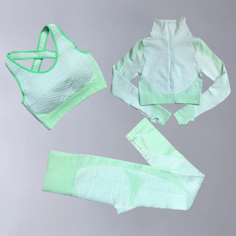 Women's 3-Piece Gym & Yoga Set – High-Waisted Leggings, Sports Bra & Zip Top