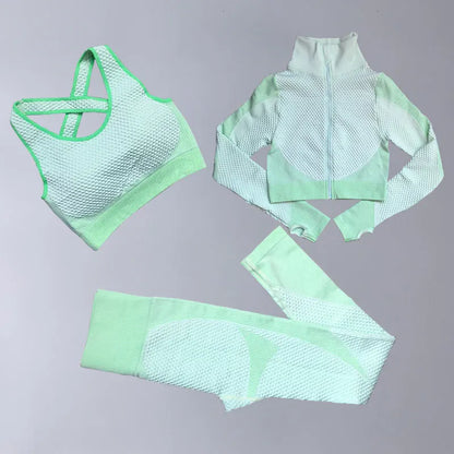 Women's 3-Piece Gym & Yoga Set – High-Waisted Leggings, Sports Bra & Zip Top