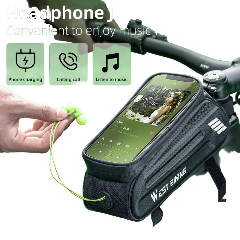 WEST BIKING Waterproof Bike Frame Bag with Phone Holder, Fits Phones up to 7 Inches