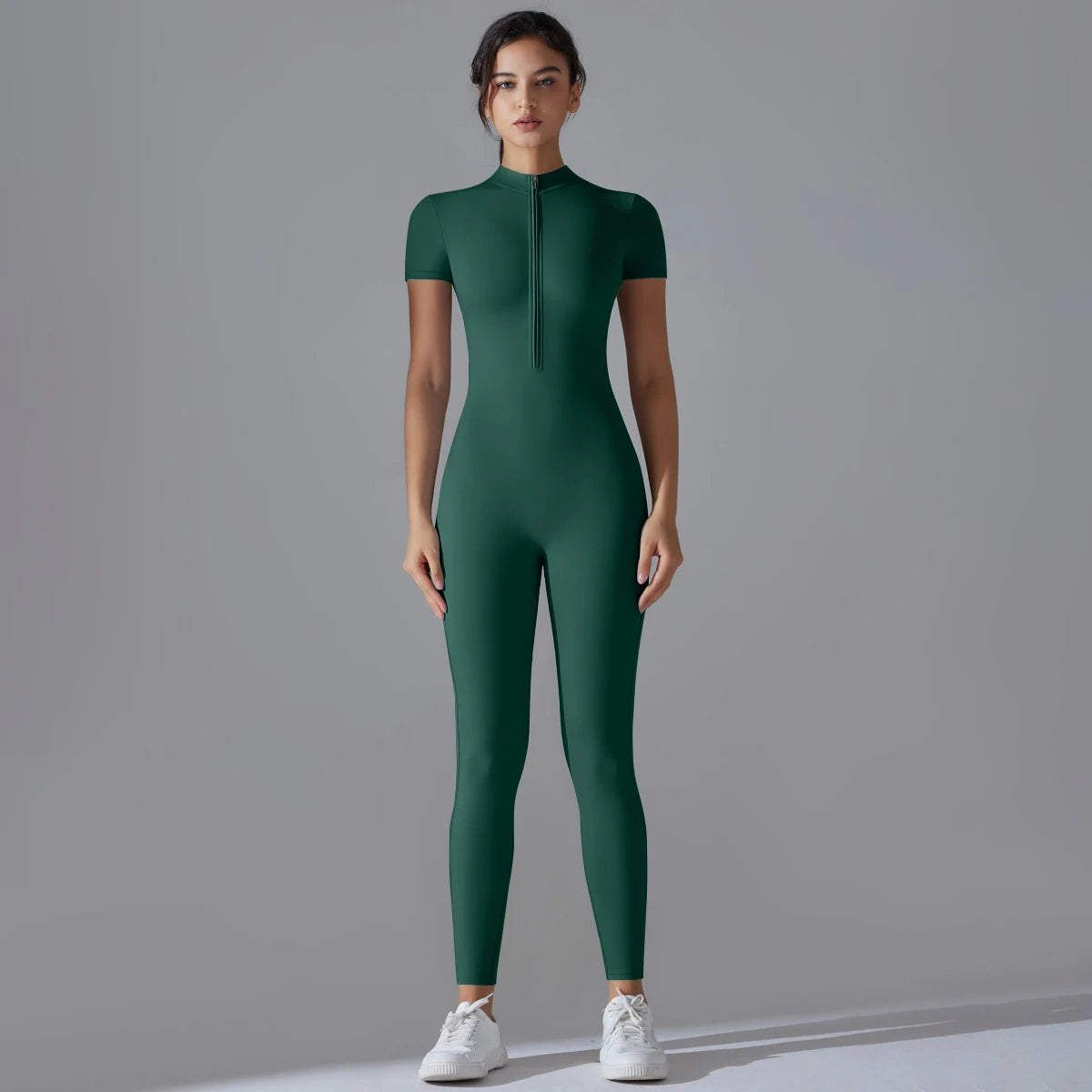 Women’s Zip-Up Fitness Jumpsuit – Sculpting Yoga & Gym Bodysuit