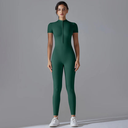 Women’s Zip-Up Fitness Jumpsuit – Sculpting Yoga & Gym Bodysuit