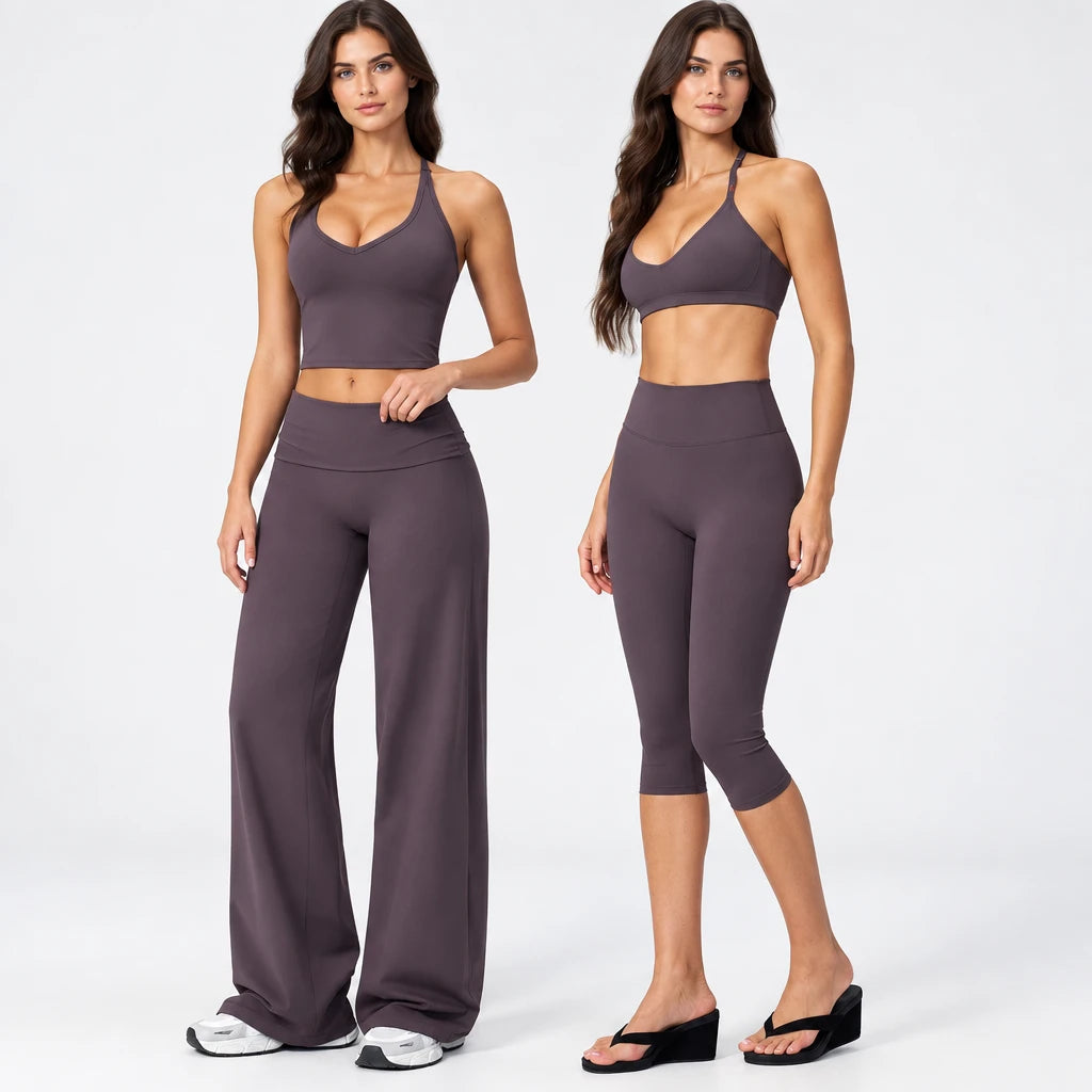 Women's Fitness Set Gym Tracksuit Breathable Sports Bra Flared Trousers Suit Workout Clothing Sportswear Female Athletic Wear
