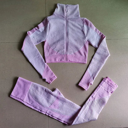 Women's 3-Piece Gym & Yoga Set – High-Waisted Leggings, Sports Bra & Zip Top