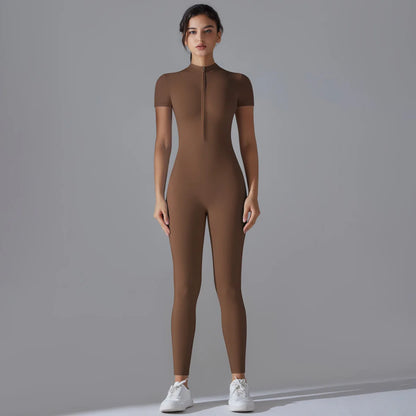 Women’s Zip-Up Fitness Jumpsuit – Sculpting Yoga & Gym Bodysuit