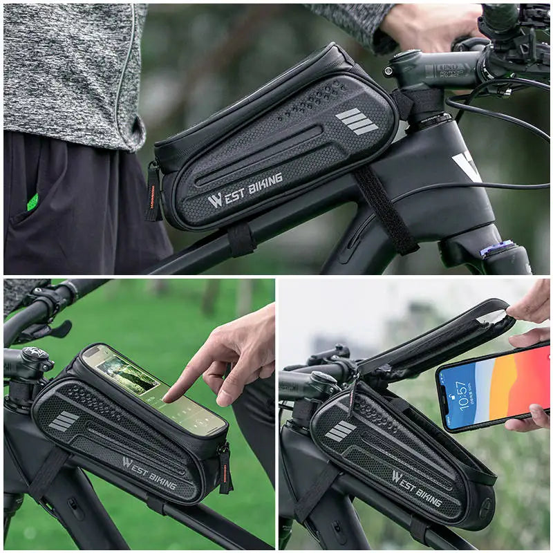 WEST BIKING Waterproof Bike Frame Bag with Phone Holder, Fits Phones up to 7 Inches