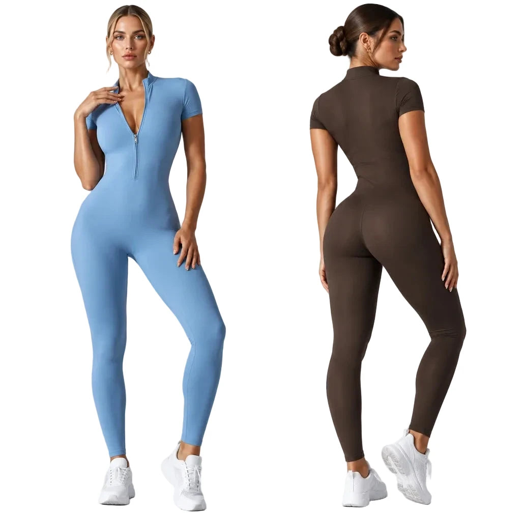 Women’s Zip-Up Fitness Jumpsuit – Sculpting Yoga & Gym Bodysuit