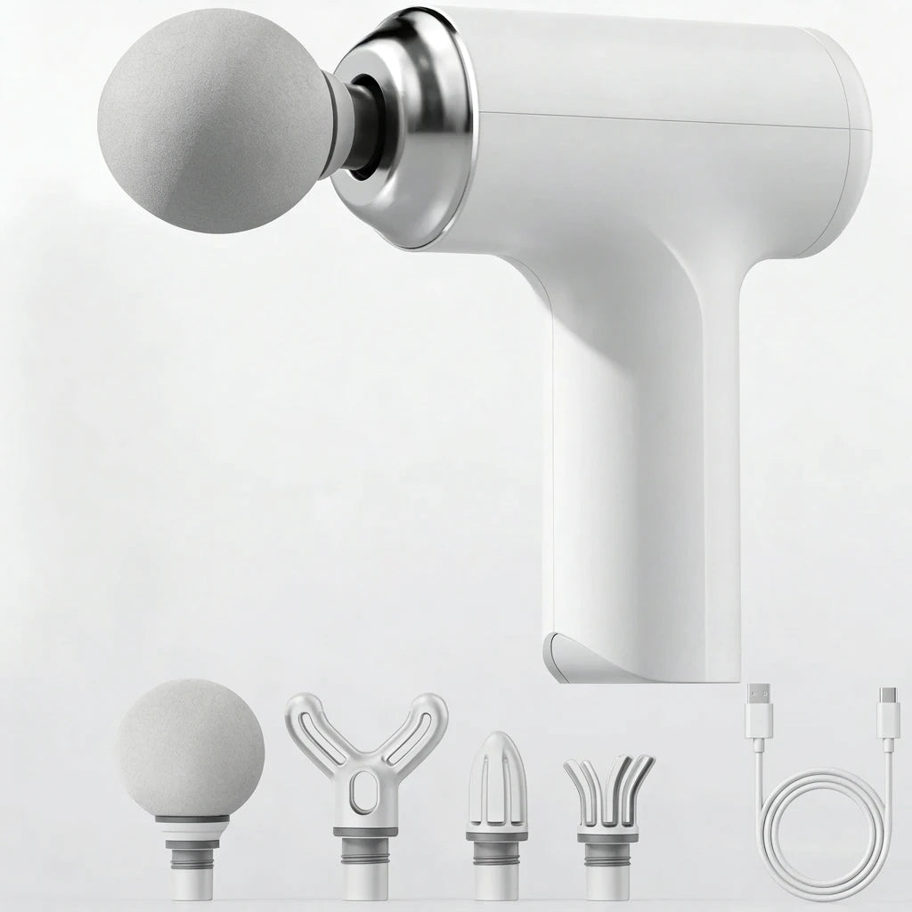Portable Massage Gun with 4 Interchangeable Heads & LED Display - Full Body Percussion Massager for Deep Muscle Relaxation