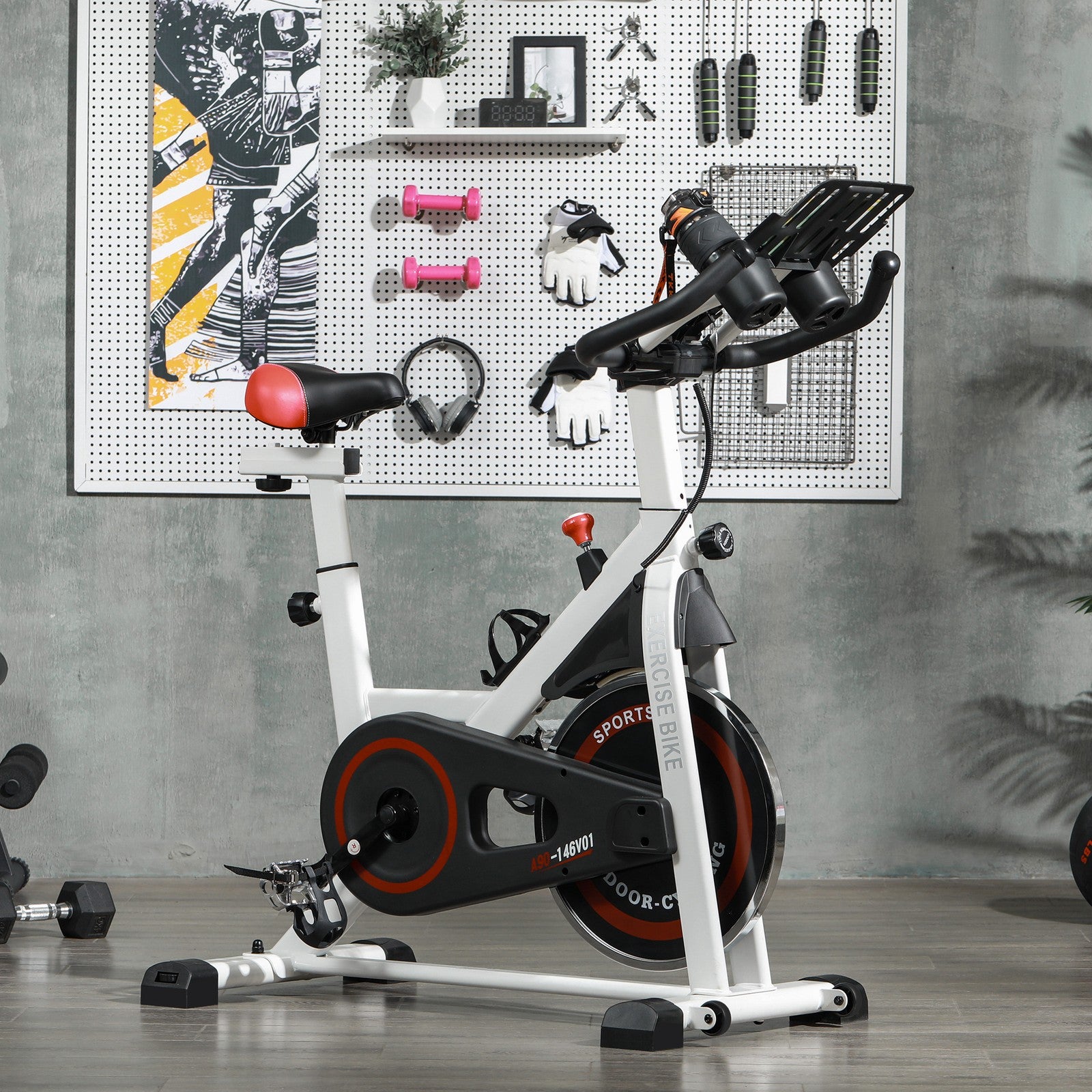HOMCOM 8Kg Flywheel Exercise Bike with Adjustable Height, Resistance, White