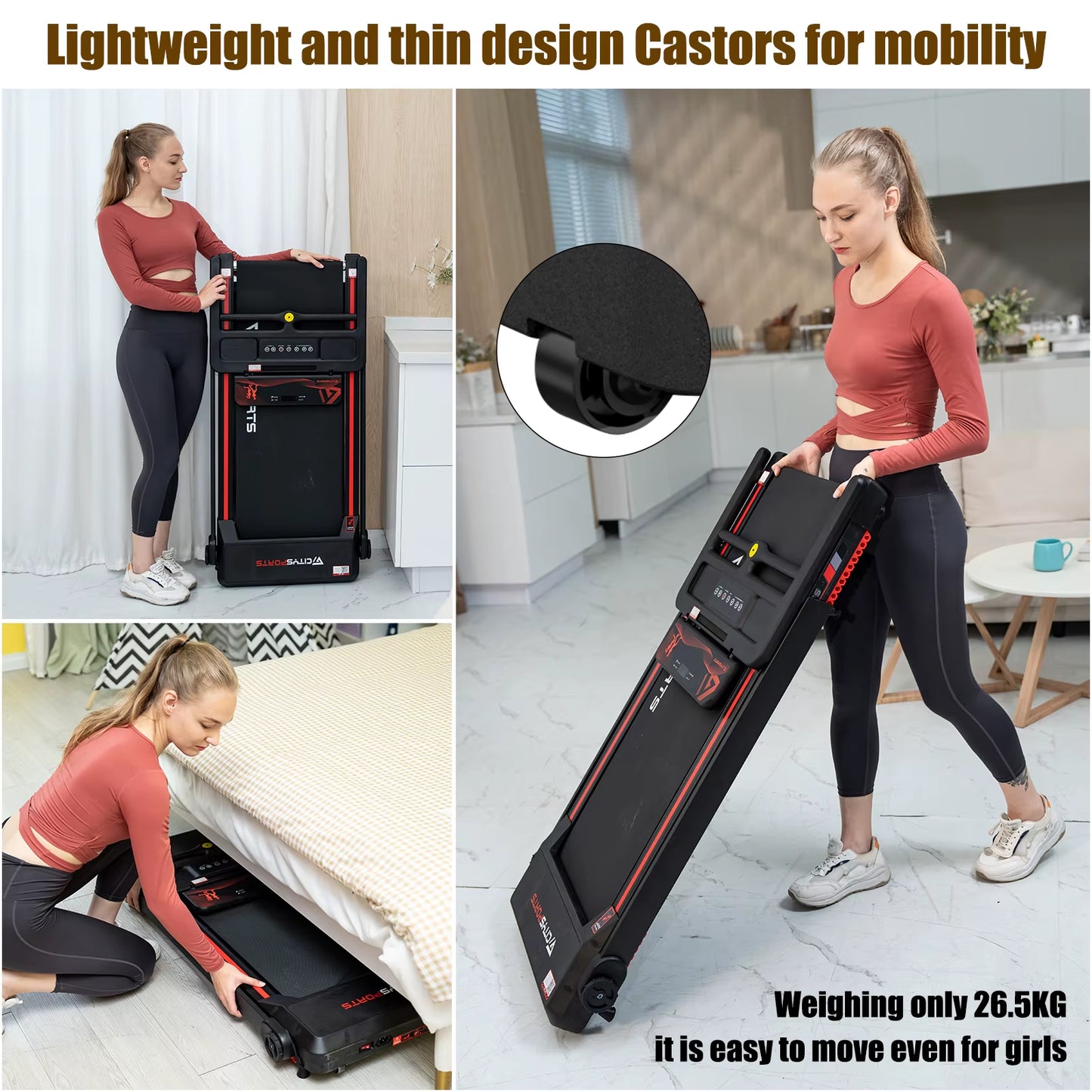 Folding Treadmill, Electric Treadmill, 2 in 1 Treadmill for Home Office, 120Kg,1-12Km/H, APP, Remote Control