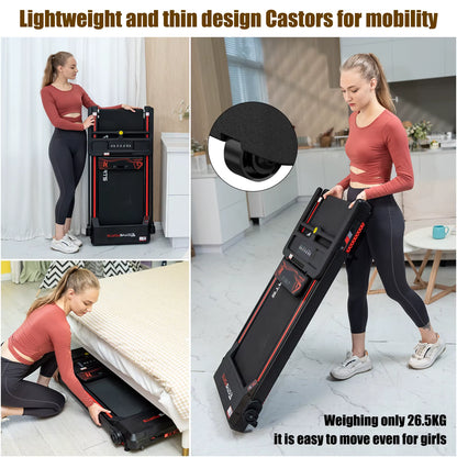 Folding Treadmill, Electric Treadmill, 2 in 1 Treadmill for Home Office, 120Kg,1-12Km/H, APP, Remote Control