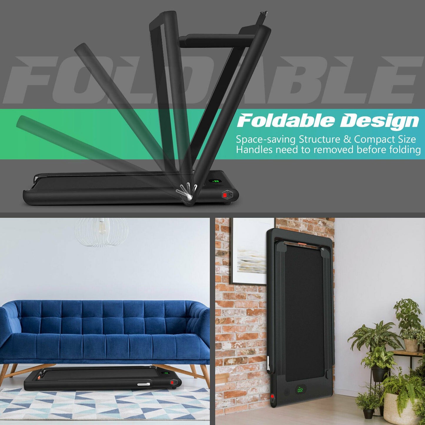 1-12Kph Folding Electric Treadmill with Bluetooth Capability